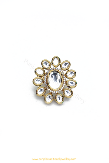 Gold Finished Kundan Ring By PTJ